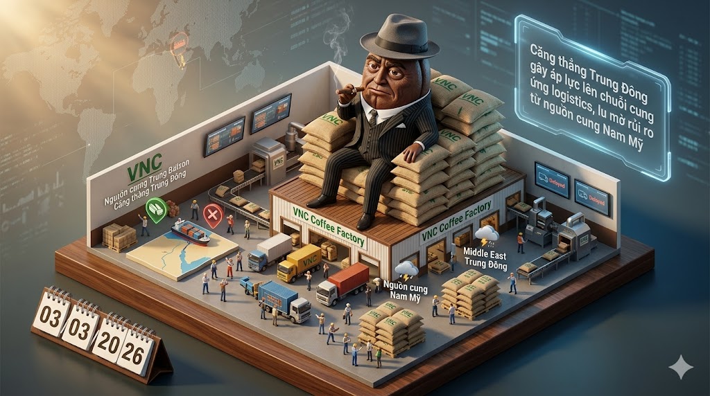 Giá cà phê ngày 03/03: Căng thẳng Trung Đông gây áp lực lên chuỗi cung ứng logistics, lu mờ rủi ro từ nguồn cung Nam Mỹ